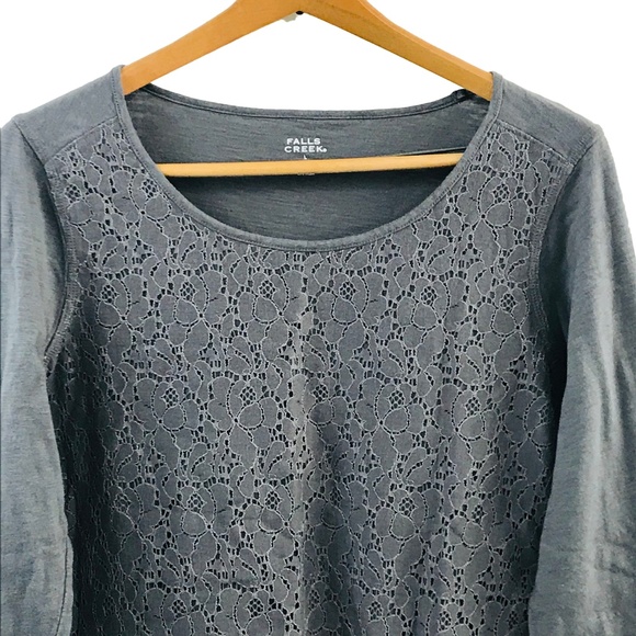 Falls Creek Tops - Falls Creek Gray Lace Overlay Top